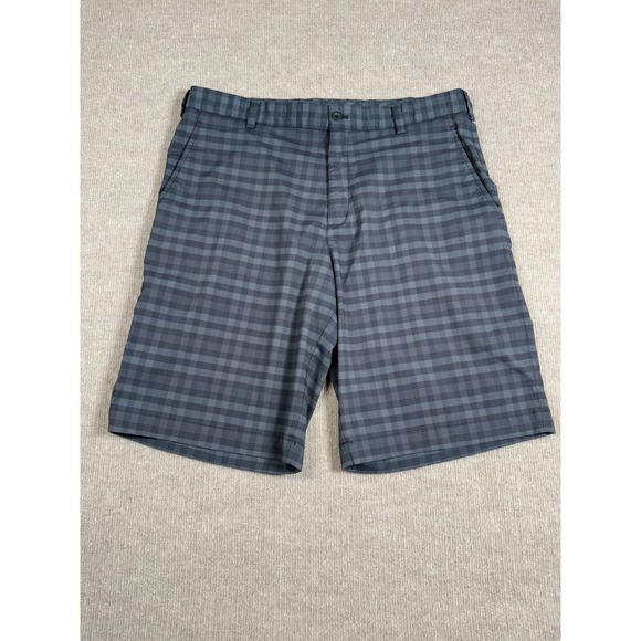 Nike Golf Dri-Fit Shorts Men's 34 Black/Gray Plaid Pattern 10.5 inch Inseam‎ - Picture 1 of 8